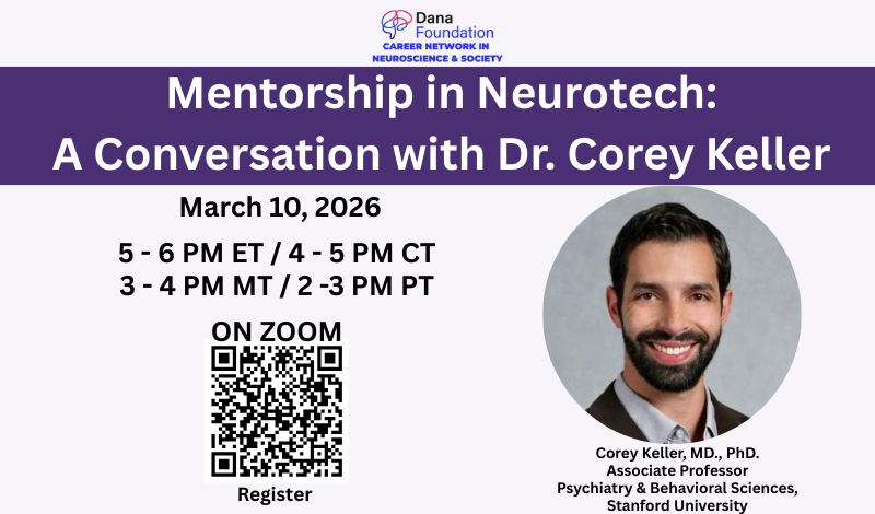 Mentorship in Neurotech: A Conversation with Dr. Corey Keller; March 10, 2026; with profile photo and QR code