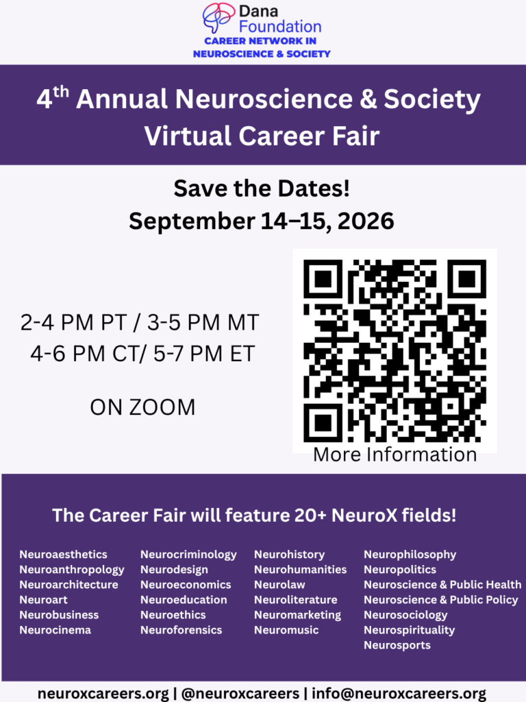 4th Annual Neuroscience & Society Virtual Career Fair. September 14-15, 2026. Save the date.